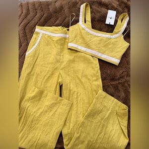 7 For All Mankind Yellow Linen Set NWT Crop Top & Pants XS Summer Outfit